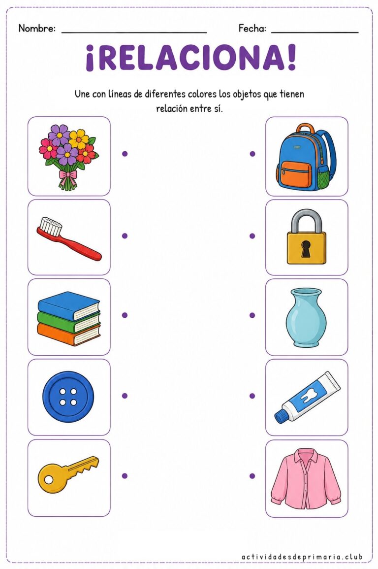 Actividad escolar para relacionar objetos que tienen conexión entre sí