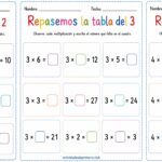 Repasemos las tablas de multiplicar. Tablas del 2-3-4. Hoja de trabajo imprimible para niños de primaria.