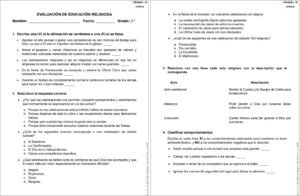 Examen de Religión para tercer grado - Unidad 1