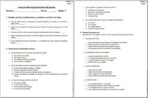 Examen de Religión para tercer grado - Unidad 3