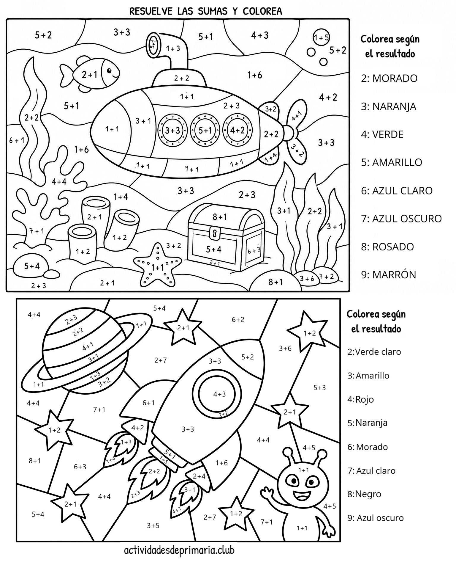 Sumar y colorear: Actividad de matemáticas para practicar sumas.